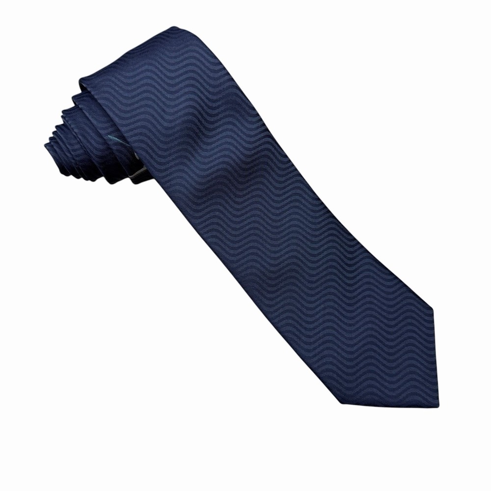 Giraffe NEW Men's Skinny Tie Spiral Waves Rowing Navy Blue Silk Japan 2 7/8" 57"